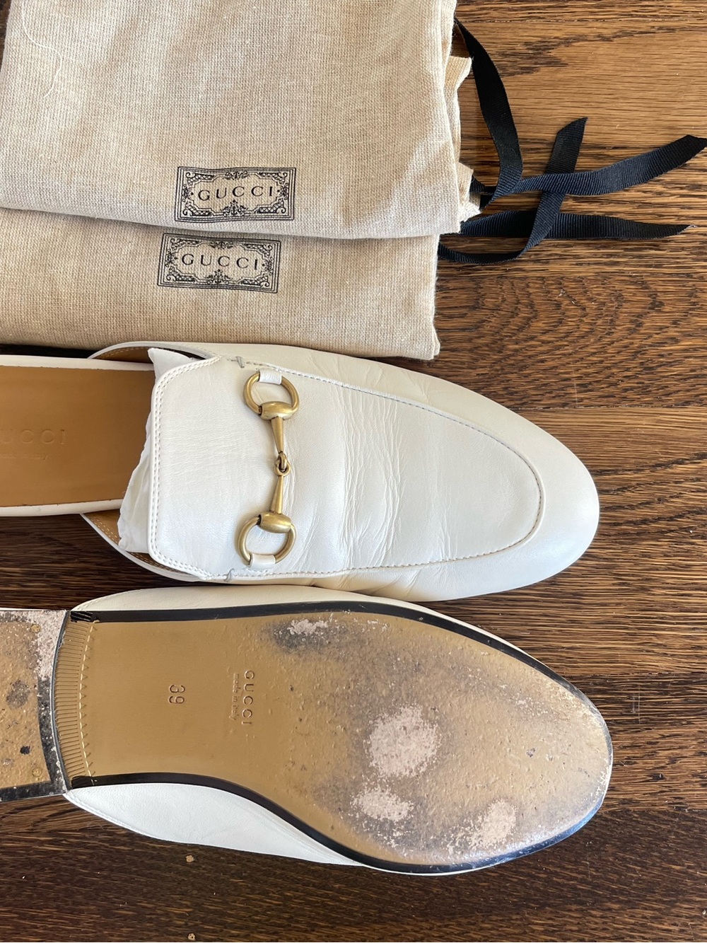 Gucci White Leather Horsebit Mules - Picture 6 of 7